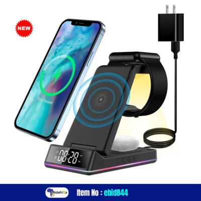 USA Quality New Wireless Charger with Clock+ Alarm for Apple Charging Station, 3 in 1 Qi Fast Phone Multiple Devices Charger for Apple Watch 7/6/5/4/3/2/SE & AirPods 3/2/Pro & iPhone 14/13/12/11(Only for Apple Watch)